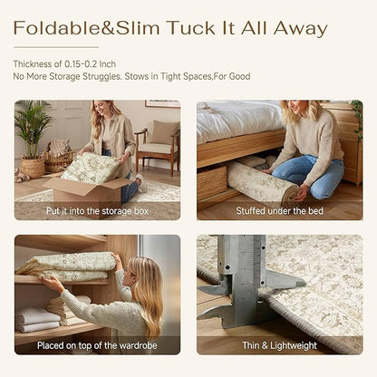 3x5 Beige Washable Neutral Area Rug for Living Room Soft Floral Non Slip Throw Rug Modern Low Pile Stain Resistance Doormat Distressed Carpet Entrance Laundry Room Bedroom Office