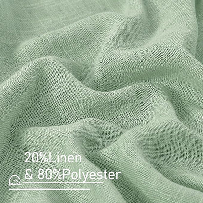 LAMIT 95 Inches Long Fresh Green Linen Curtains for Living Room, Back Tab and Rod Pocket Semi Sheer Curtains Light Filtering Farmhouse Drapes for Bedroom/Dining Room, Set of 2, 52 x 95 Inch