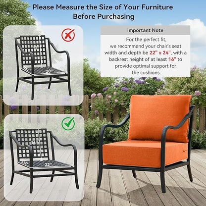 6" Thick Outdoor Cushions 22x24x6, 5-Set Deep Seat Patio Cushions with Removable Cover, Waterproof & Fade Resistant Replacement for Wicker Chair, Loveseat, Sofa - Orange