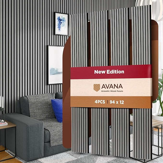 Avana Acoustic Wood Wall Panels – 94.4 x 12.6 Inch Gray Oak Acoustic Panels 4