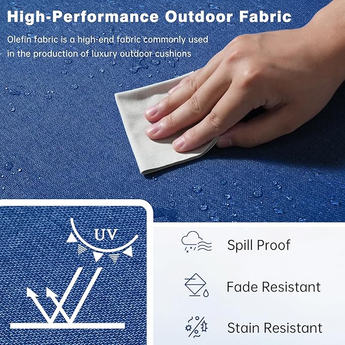 Belord Luxury 4" Thick Outdoor Cushion 8 Set - 22 x24 Inch 28D Sponge Filling Fade-Resistant Chair Cushion, Spill Proof Removable Patio Furniture Replacement Cushions for Sofa Bench Swing - Blue