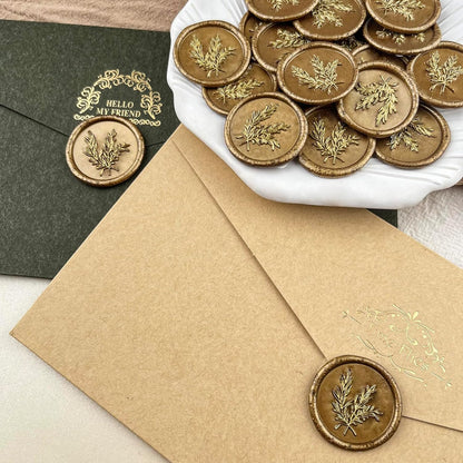 25Pcs Wax Seal Stickers Handmade Envelope Seals Self Adhesive Wax Stickers for Wedding Party Invitations, Envelope, Gift Wrap, Christmas(Rosemary Style, Bronze)
