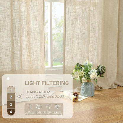 LAMIT Linen Kitchen Curtains 30 Inch Length, Semi Sheer Light Filtering Window Panels Back Tab and Rod Pocket Drapes for Cafe/Small Windows, Linen, 25 x 30 Inch, 2 Panels