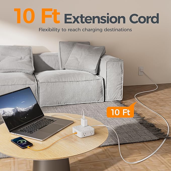 TESSAN 10 Ft Flat Plug Extension Cord