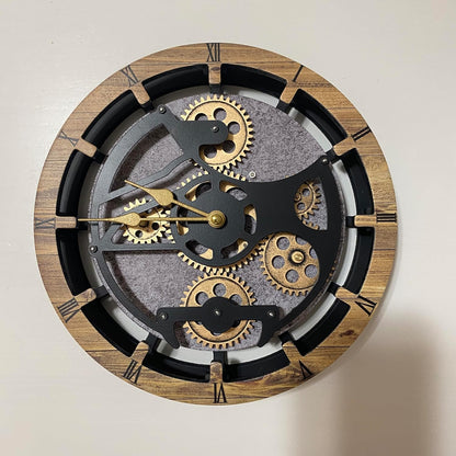 Desk Clock 10 inches with Real Moving Gears Convertible into Wall Clock (Brown and Grey)