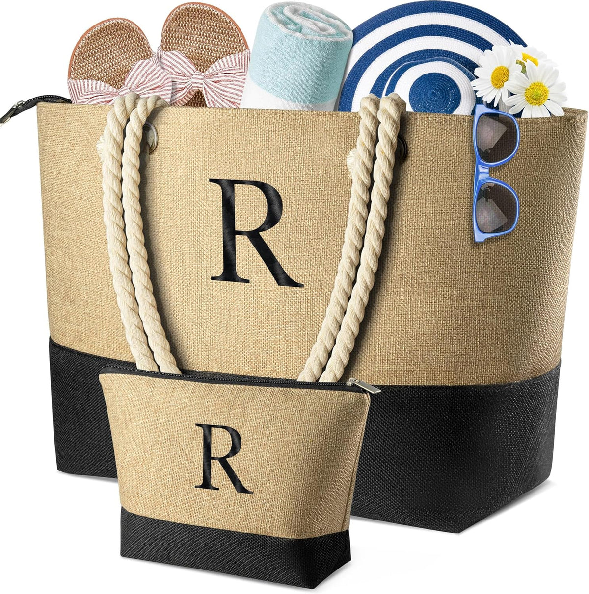 TOPEAST Christmas Gifts for Women - Beach Bags with Makeup Bag Travel Essential Christmas Birthday Gifts for Mom Friends