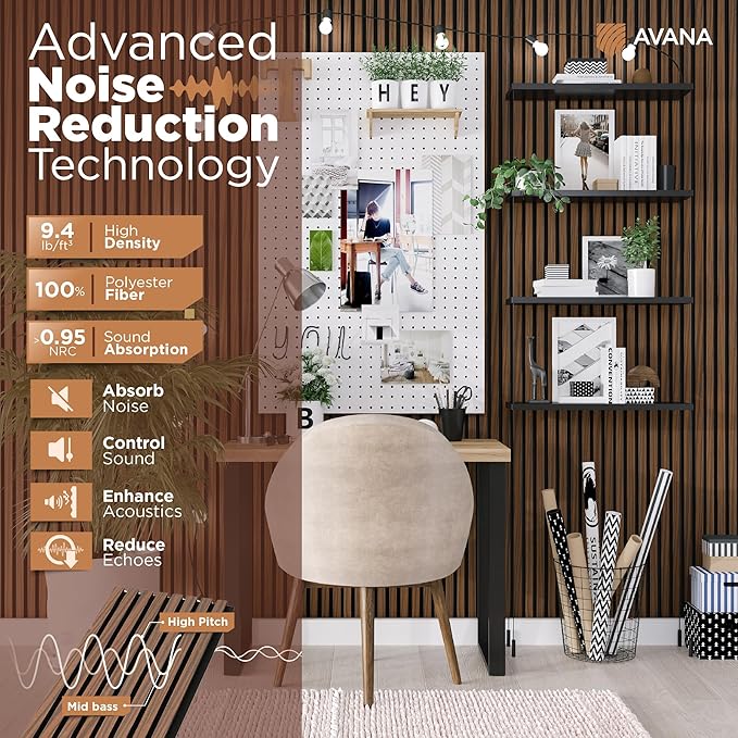 Avana Acoustic Wood Wall Panels – 94.4 x 12.6 Inch Rustic Walnut Acoustic