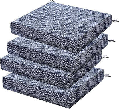 Outdoor Chair Cushions Set of 4, 18.5 x 16 Inch Patio Chair Cushions for Outdoor Furniture, Water Resistant, Non-Slip Ties(Digby Indigo)