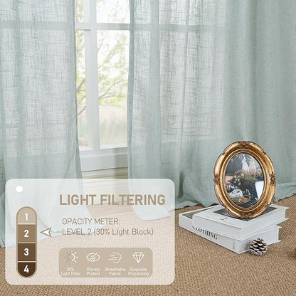 LAMIT Linen Blended Curtains for Bedroom, Faux Linen Textured Light Filtering Drapes Back Tab and Rod Pocket Boho Burlap Panels for Farmhouse/Living Room, 2 Panels, 52 x 72 Inch, Greyish Blue