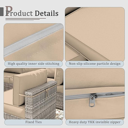 Outdoor Cushions for Patio Furniture with 5 Pillows, Waterproof Patio Furniture Cushions Replacement, 4" Deep Seat Outdoor Sectional Cushions for 4-seat Patio Furniture Chair Sofa Couch,Sand