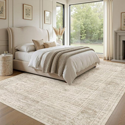 Nakagishi 10x12 Area Rugs Living Room: Washable Large Vintage Rug Neutral Non-Slip Soft Stain Resistant Indoor Carpet for Bedroom Nursery Dining Room Office Playroom - Dark Bown
