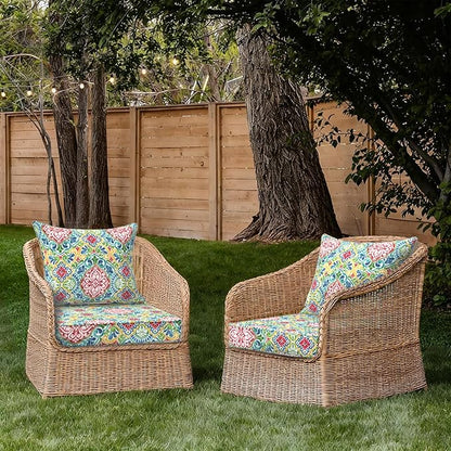 Outdoor Deep Seat Cushion Set, Water Repellent 24"x24" Patio Thick Cushions Replacement with Seat & Back Pillow for Patio Sofa, Wicker Chair, Couch - Damask Red