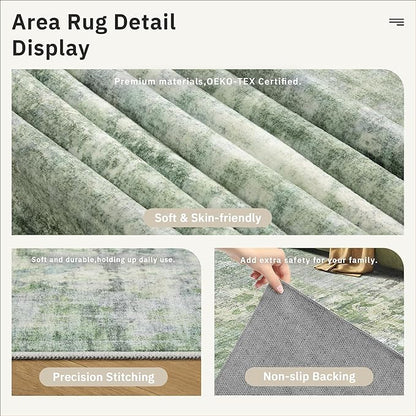 Soalmost 5x5 Green/Ivory Round Rug 5ft Living Room Circle Rug Vintage Round Area Rug Non Slip Indoor Carpet for Entryway Dining Room Bedroom