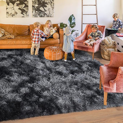 Rugs for Living Room 6x9, Soft Shaggy Modern Shag Area Rug for Bedroom, Upgrade Non-Slip Plush Fluffy Carpet for Kids Boys Girls Room Home Decor Aesthetic, Dark Grey
