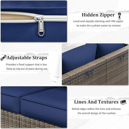 Outdoor Furniture Replacement Cushions, 5" Foam Foam High-Density, Fits 6-seat Sectional Rattan Conversation Set, 14 Piece Patio Water-Resistant Replacement Sofa Cushions, Liner&Cover