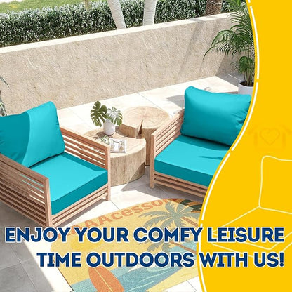 AAAAAcessories Outdoor Seat Cushions for Chairs, Fade-Resistant, Waterproof Patio Furniture Replacement Cushions, 23.5" x 25.5" x 5" + 23.5" x 19", Turquoise Blue