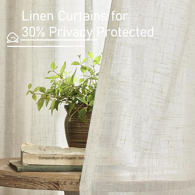 LAMIT Linen Curtains 40 Inch Length 2 Panels, Cream Ivory Semi Sheer Light Filtering Panels Back Tab and Rod Pocket Neutral Drapes for Basement/Window/Loft Room, 34 x 40 Inch