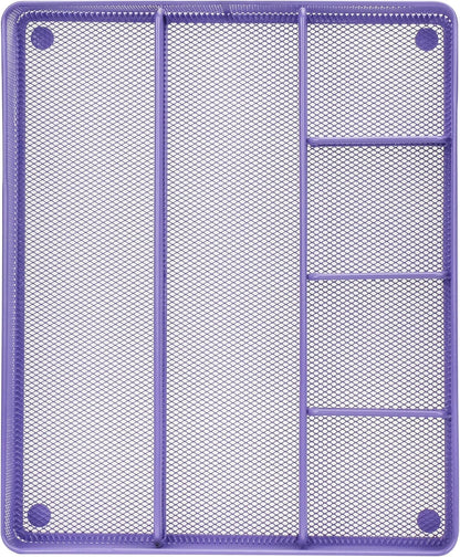 Annova Desk Top Organizer Tray for Office Organization - Metal Mesh - Storage Tray with Dividers for Pens, Desktop Accessories, Bathroom, Kitchen, Makeup and Office Supplies (Large, Purple)