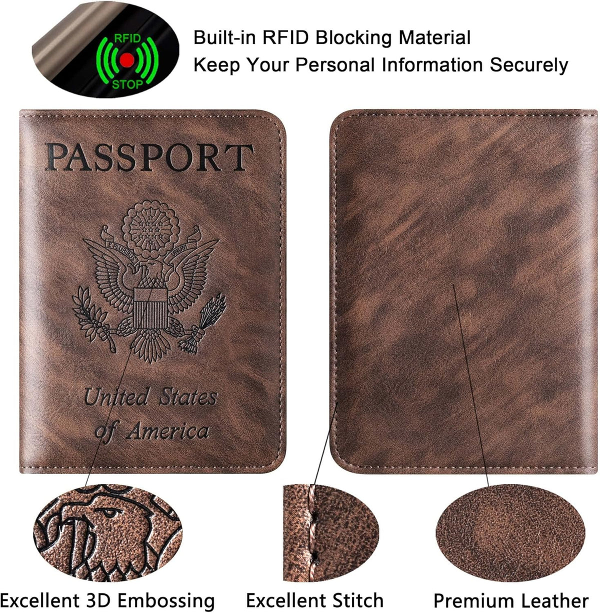 Passport Holder Cover Wallet Travel Essentials Leather Rfid Blocking Case Vacation Luggage Must Haves Travel Accessories for Men Women (116#Coffee)