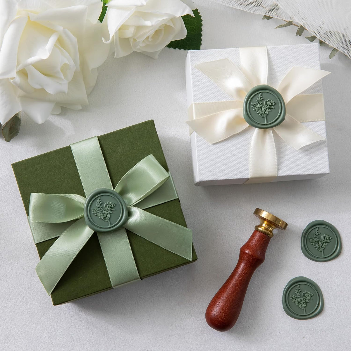 60 Pcs Olive Green Wax Seal Stickers, Wedding Invitation Accessories Envelope Stickers - Peferct for Wedding Accessories, Gift Box Craft Wrapping, Christmas Cards Envelope Seals