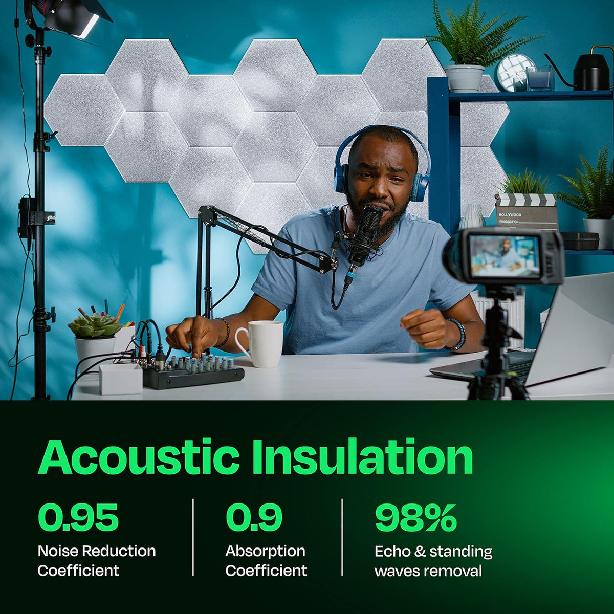 Acoustic Panels - 12-Pack Soundproof Wall Panels, 12"X10.4"X0.4", High Density Sound Dampening - White Hexagon