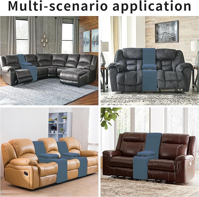 Easy-Going 2-Piece Recliner Console Cover for Reclining Loveseat Covers Stretch Jacquard Middle Console Cover for Recliner Couch and Sofa Bluestone