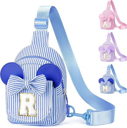 YOOLIFE Birthday Gifts for Girls, Sling Bags for Girl Kid Travel, Birthday Gifts for 2 3 4 5 6 7 8 Year Old Girls Small Initial Blue Crossbody Sling Bag for Sister Granddaughter Daughter Gift (Blue R)