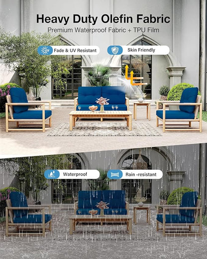 YEFU 24x24 Outdoor Cushions for Patio Furniture: Waterproof Fade Resistant Outdoor Seat Cushions Set of 2 - Olefin Deep Seat Paio Cushion Pads Replacement with Ties for Chair Sofa Couch(Dark Blue)