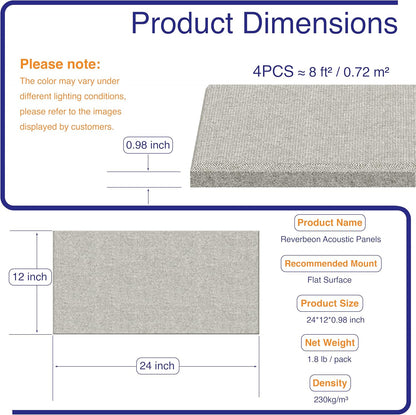 4PCS Acoustic Panels, 24"x12" Fabric Acoustic Panels for Walls, Self-Adhesive Sound Absorbing Panels for Home, Office, Studios (Mist Graphite)