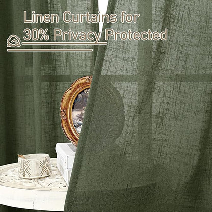 LAMIT Olive Green Linen Curtains 90 Inch for Living Room, Back Tab and Rod Pocket Linen Textured Christmas Curtains Light Filtering Drapes for Bedroom/Dining Room, Set of 2, 52 x 90 Inch