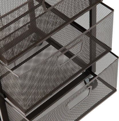 Mind Reader 3-Drawer Rolling Storage Cart, Office Organizer with Wood Top, Multipurpose Portable Cabinet with Wheels, Metal Mesh, Black