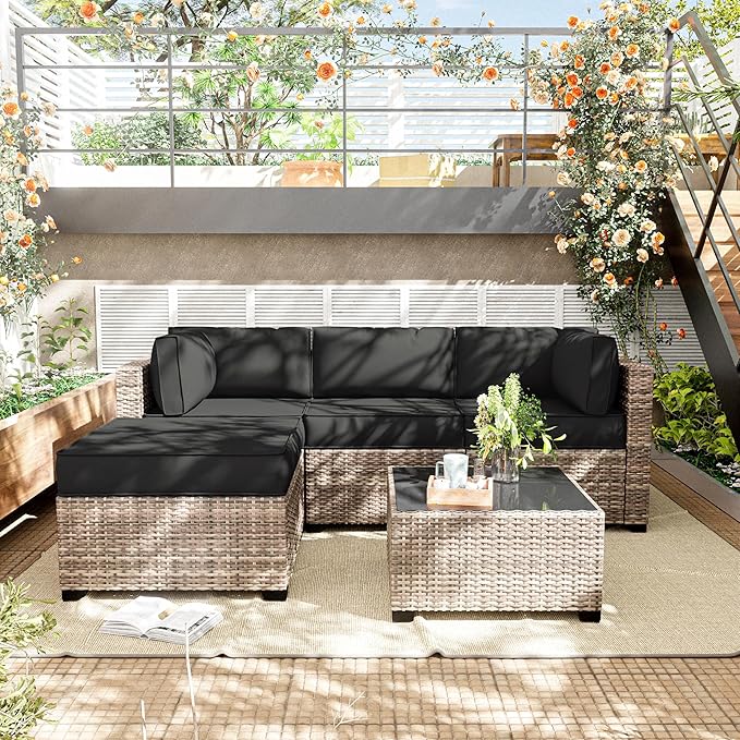 Patio Furniture Cushions, Replacement Outdoor Cushions for 4-Seat Patio Furniture, Waterproof Cushions for Outdoor Sectional Sofa Couch, Black