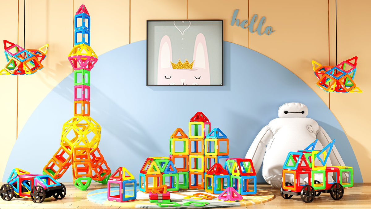 Coodoo Upgraded Magnetic Blocks for Learning STEM Toys Compatible with Major Brands Building Blocks