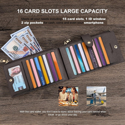 Travelambo RFID Wallet Women Large Size Bifold Multi Card Wallet Case with Zipper Pocke Credit Card Holder for Women