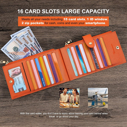 Travelambo RFID Wallet Women Large Size Bifold Multi Card Wallet Case with Zipper Pocke Credit Card Holder for Women