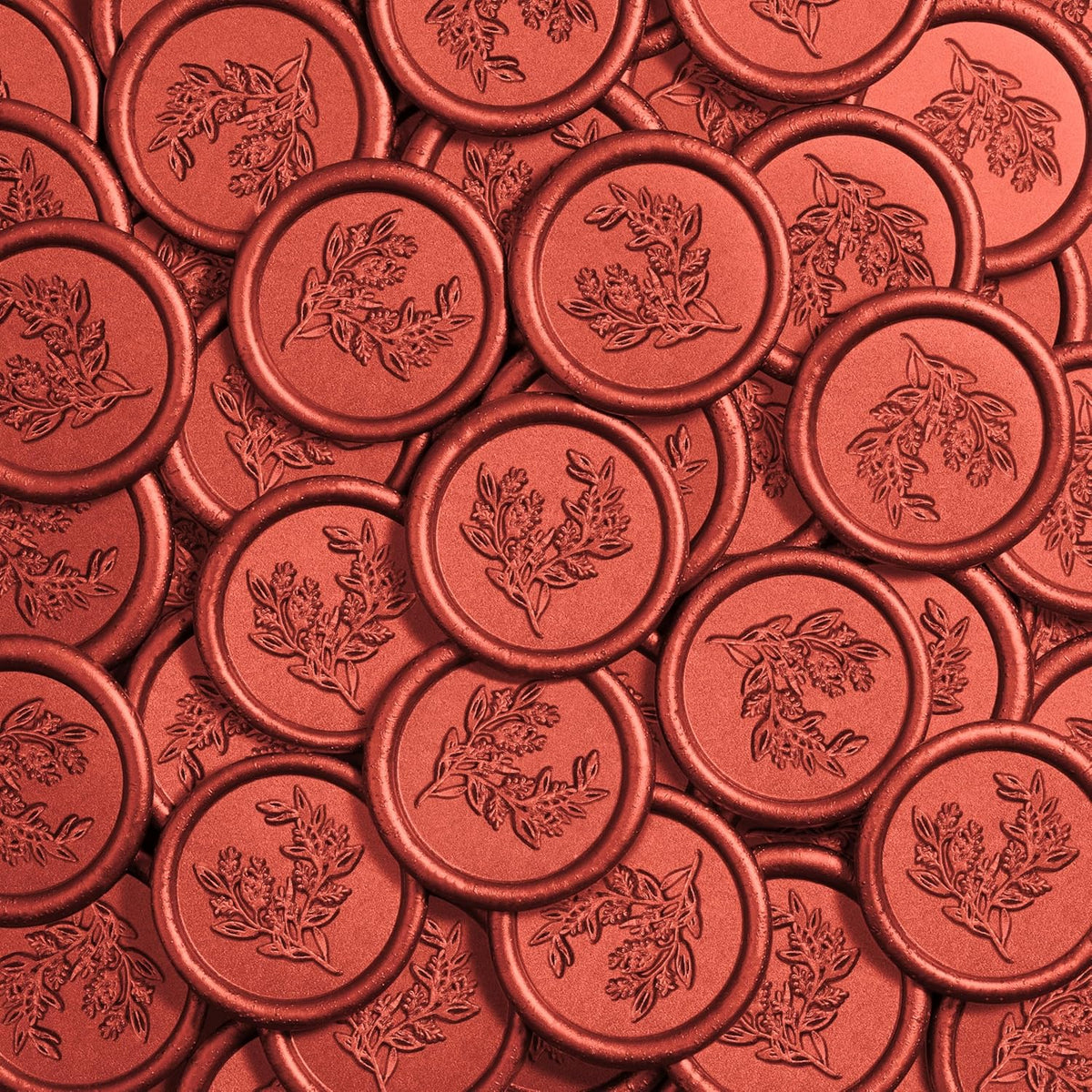 Handmade Wax Seal Stickers - Wedding Invitation Envelope Seal Stickers, 25 Pcs Self- Adhesive Stickers, Perfect for Invitation, Christmas, Gift Wrapping (Eucalyptus Style, Red Wax)