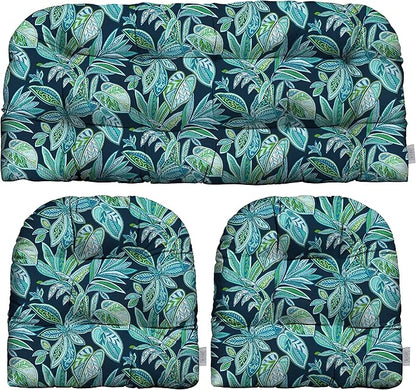 RSH DECOR: 3-Piece Wicker Tufted Cushion Set | for Large Wicker Sets | Outdoor Loveseat & U-Shaped Seat Cushions | Water & Fade-Resistant Spun Fabric | Crestwood Marine - Made in USA