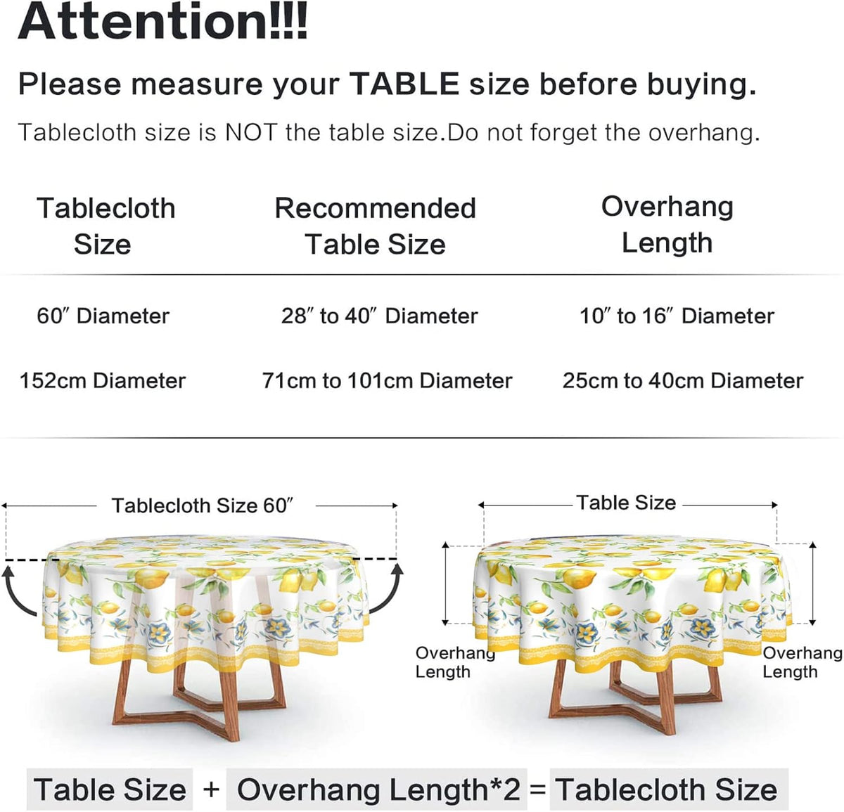 Lemon Tablecloth Round 60 Inch Summer Yellow Fruit Table Cloth for Home Kitchen Dining Table Decor