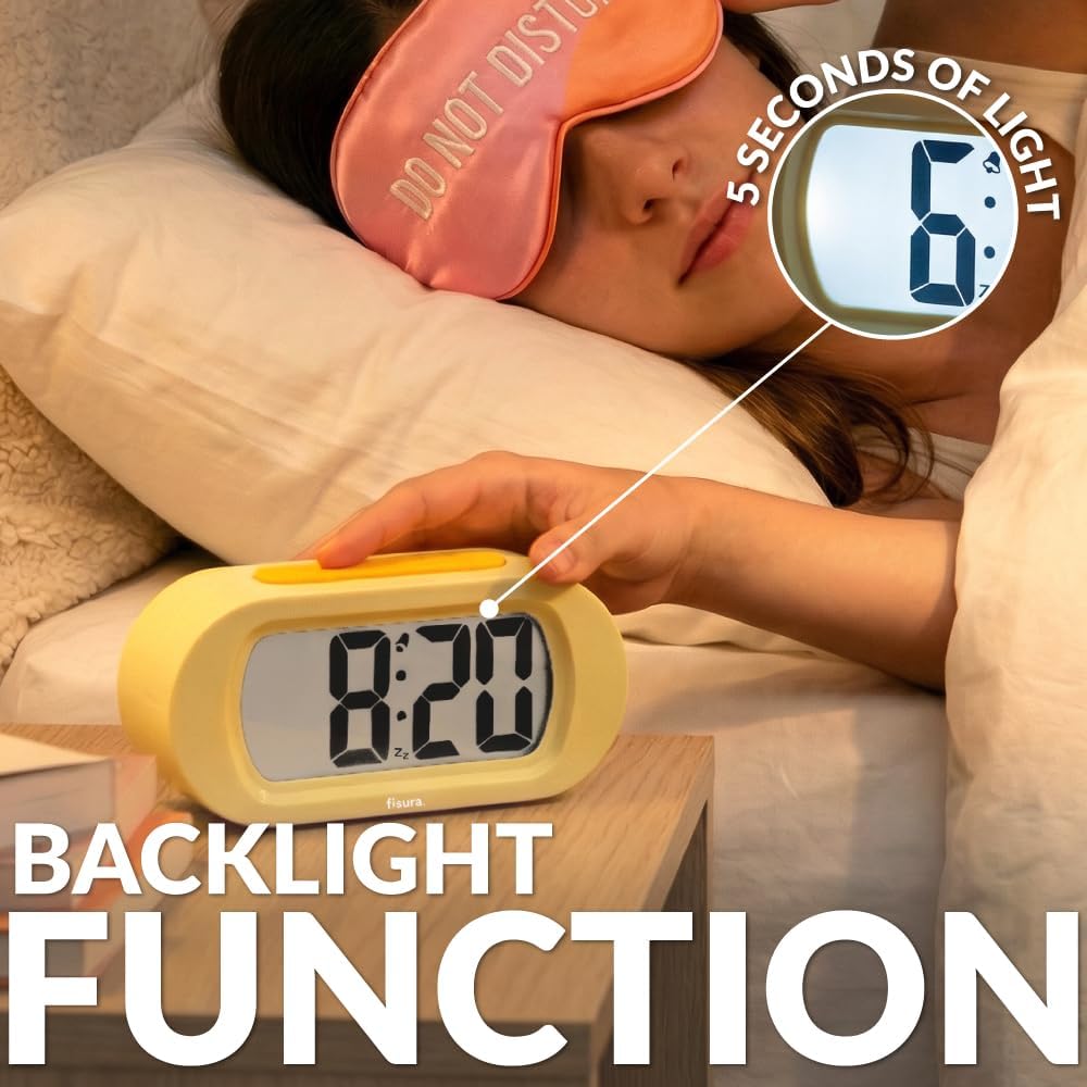 Yellow Digital Alarm Clock, Original Gift, LED Display, Battery Operated Bedside Clock, 12/24 Hour Format, Easy-to-Read Backlight