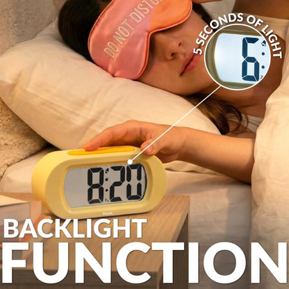 Yellow Digital Alarm Clock, Original Gift, LED Display, Battery Operated Bedside Clock, 12/24 Hour Format, Easy-to-Read Backlight