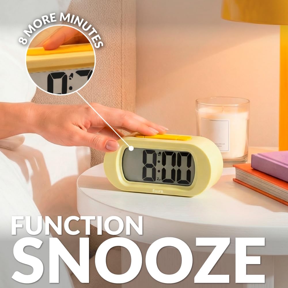 Yellow Digital Alarm Clock, Original Gift, LED Display, Battery Operated Bedside Clock, 12/24 Hour Format, Easy-to-Read Backlight