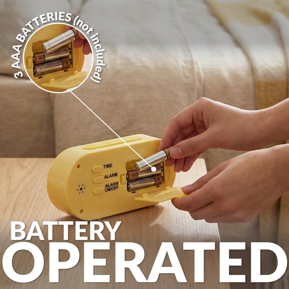 Yellow Digital Alarm Clock, Original Gift, LED Display, Battery Operated Bedside Clock, 12/24 Hour Format, Easy-to-Read Backlight