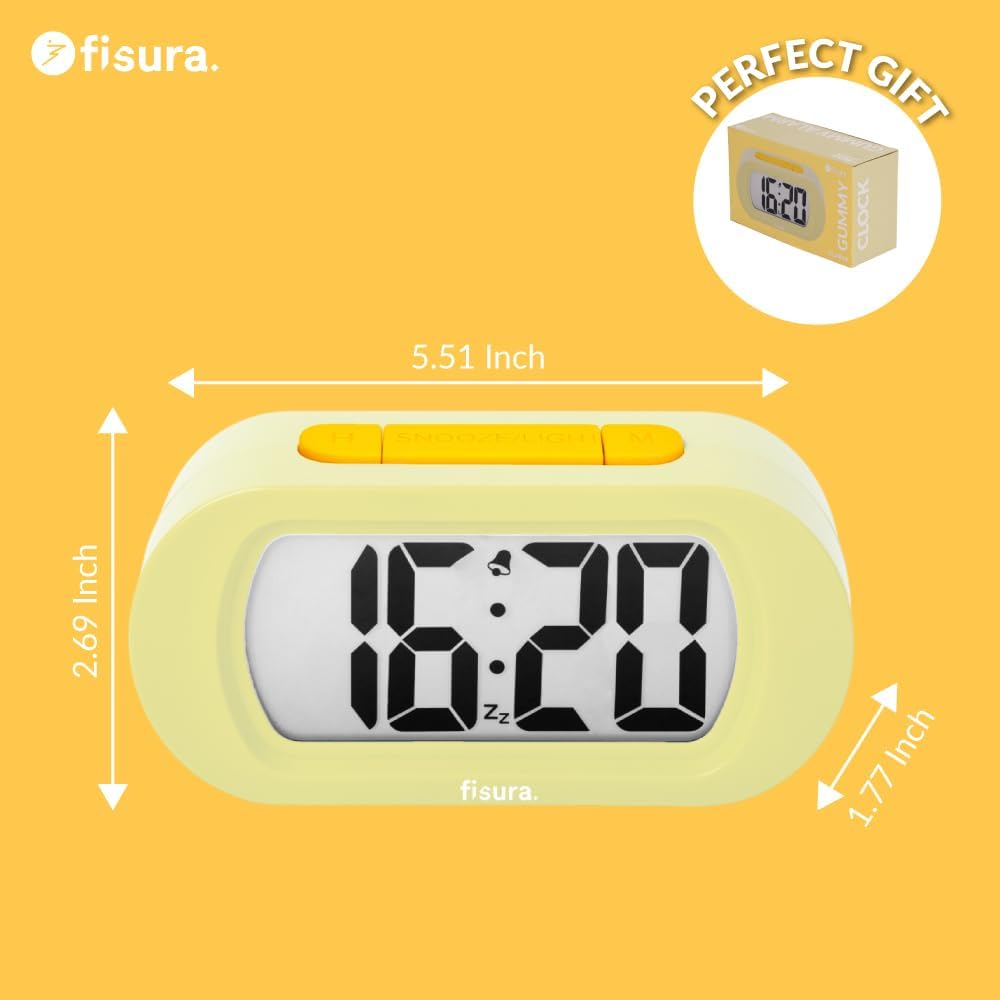 Yellow Digital Alarm Clock, Original Gift, LED Display, Battery Operated Bedside Clock, 12/24 Hour Format, Easy-to-Read Backlight