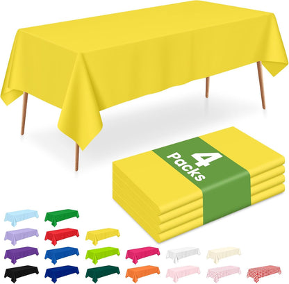 Yellow Plastic Table Cloths Disposable, 4 Pack, 54 x 108 Inch
