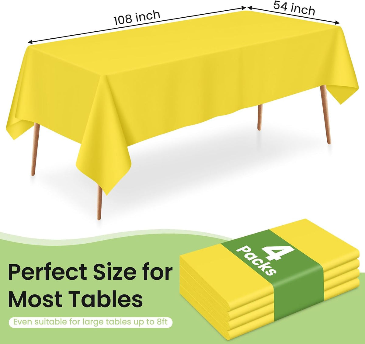 Yellow Plastic Table Cloths Disposable, 4 Pack, 54 x 108 Inch