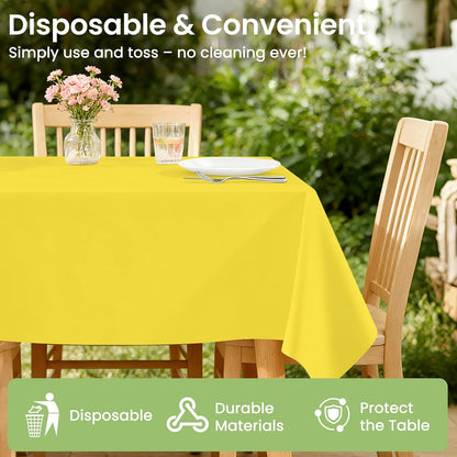 Yellow Plastic Table Cloths Disposable, 4 Pack, 54 x 108 Inch
